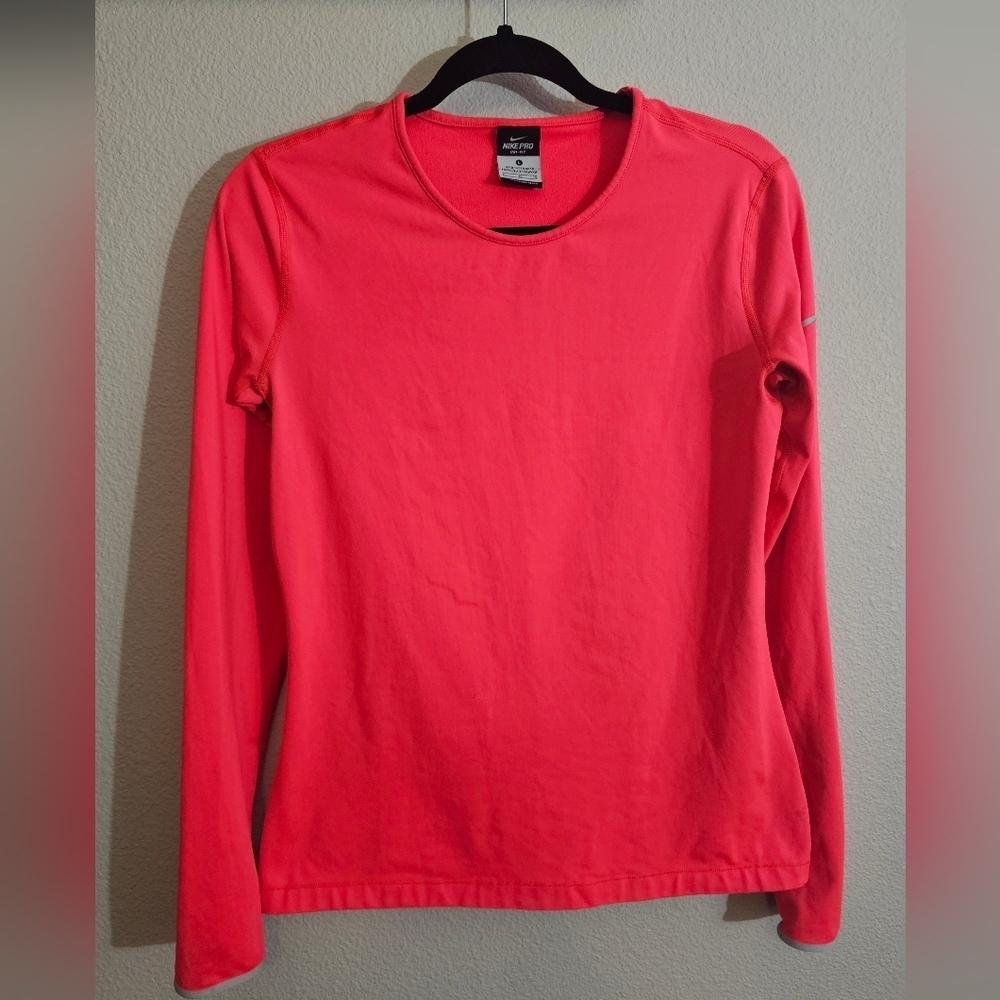 Nike Pro Dri-Fit Tee Large Vibrant Pink Long Sleeve - Picture 3 of 8